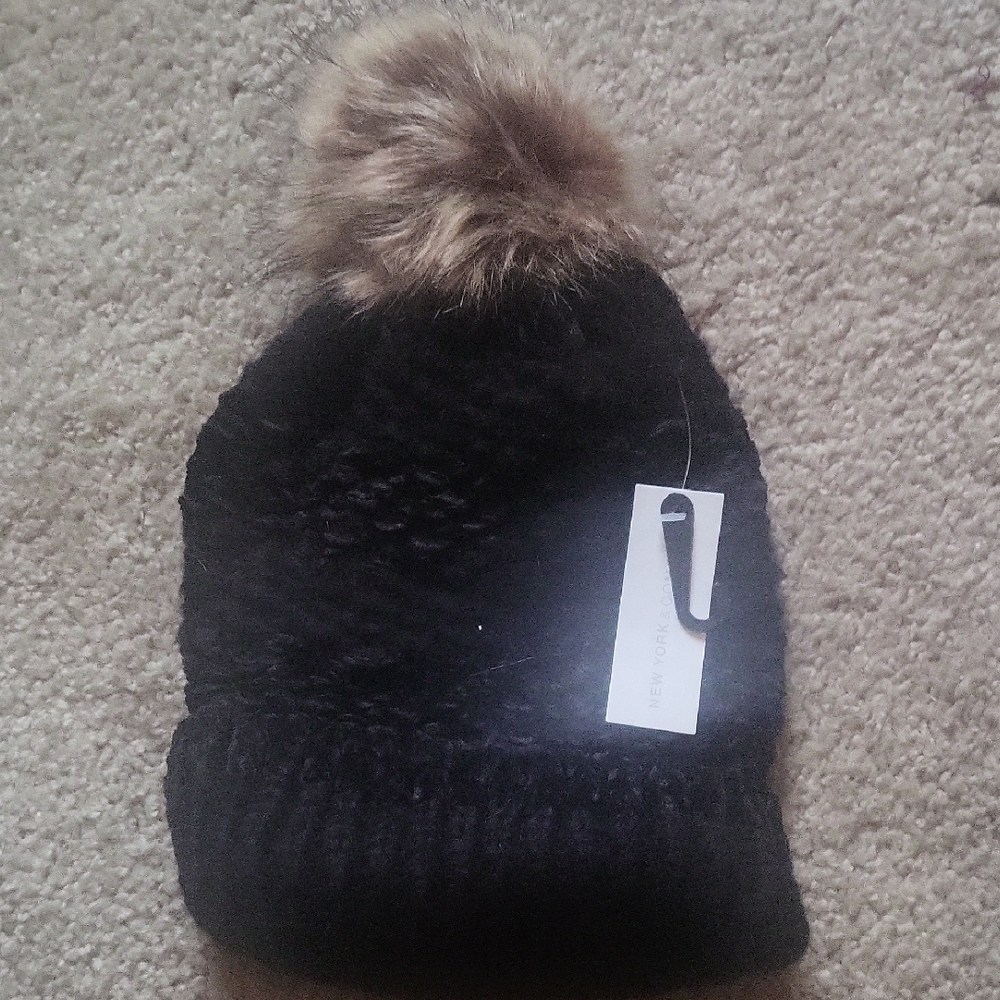 4 For $20. Black Knit Beanie with Faux Fur Pom